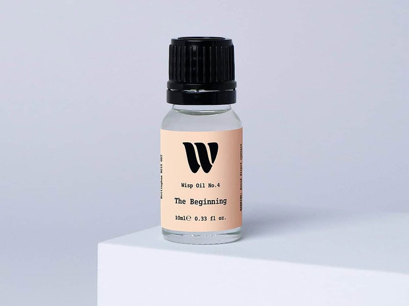 Bottle of the 10ml Wisp home fragrance oil No.4 The Beginning which has notes of sage, lemon and sea salt.
