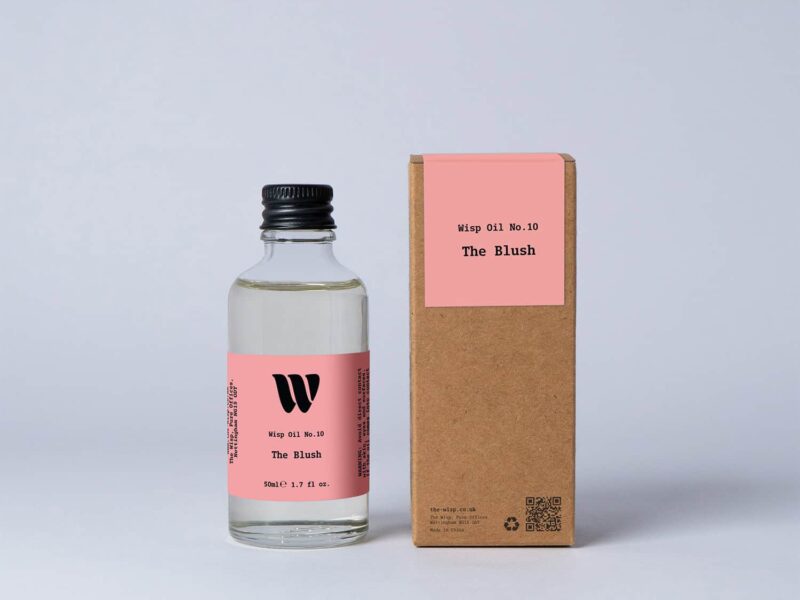 Bottle of the 50ml Wisp home fragrance oil No.10 The Blush which has notes of red apple, peony and jasmine.