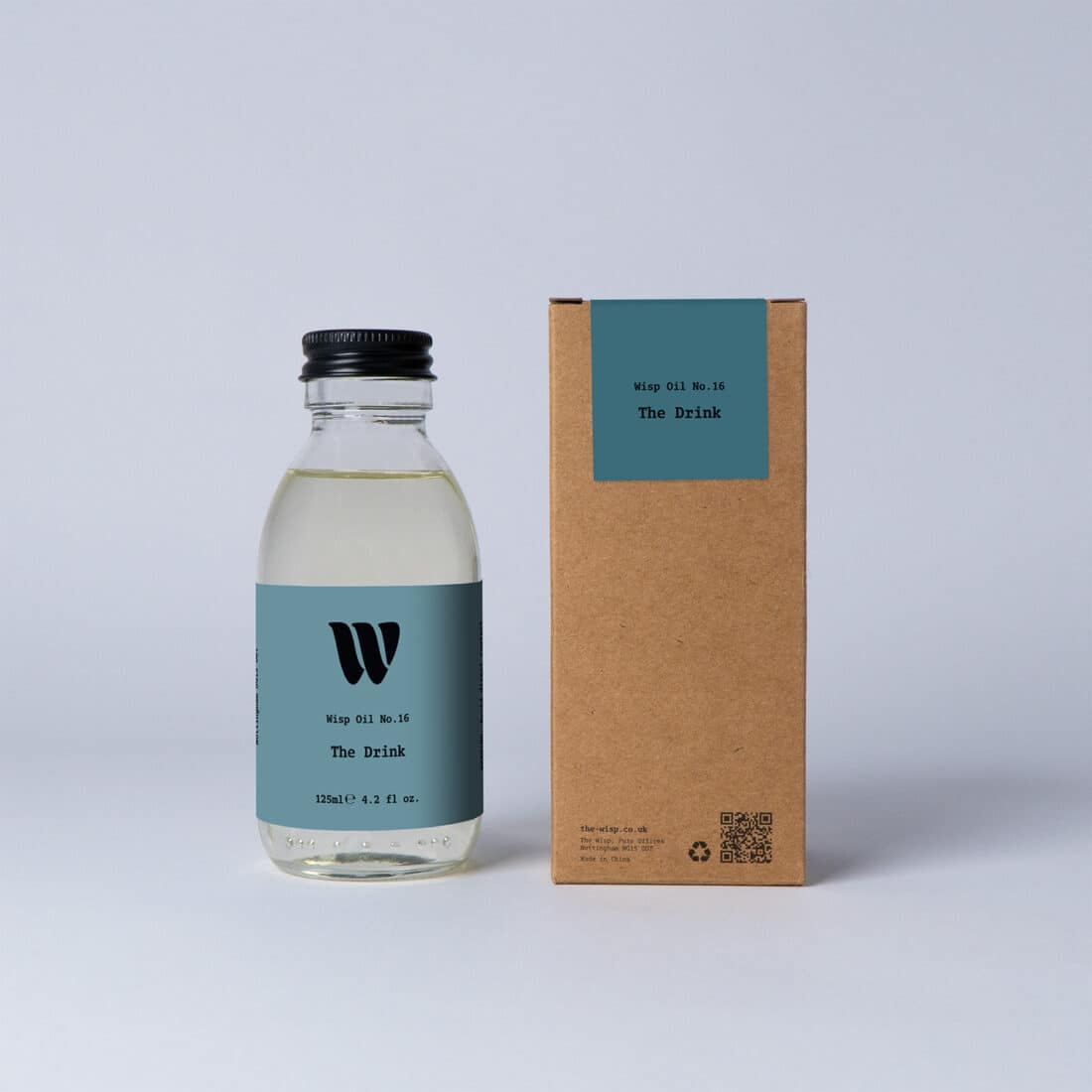 Bottle of the 125ml Wisp home fragrance oil No.16 The Drink which has notes of citrus notes and aromatic sage.