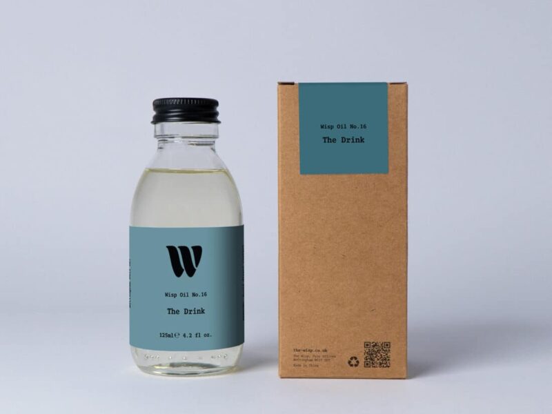 Bottle of the 125ml Wisp home fragrance oil No.16 The Drink which has notes of citrus notes and aromatic sage.