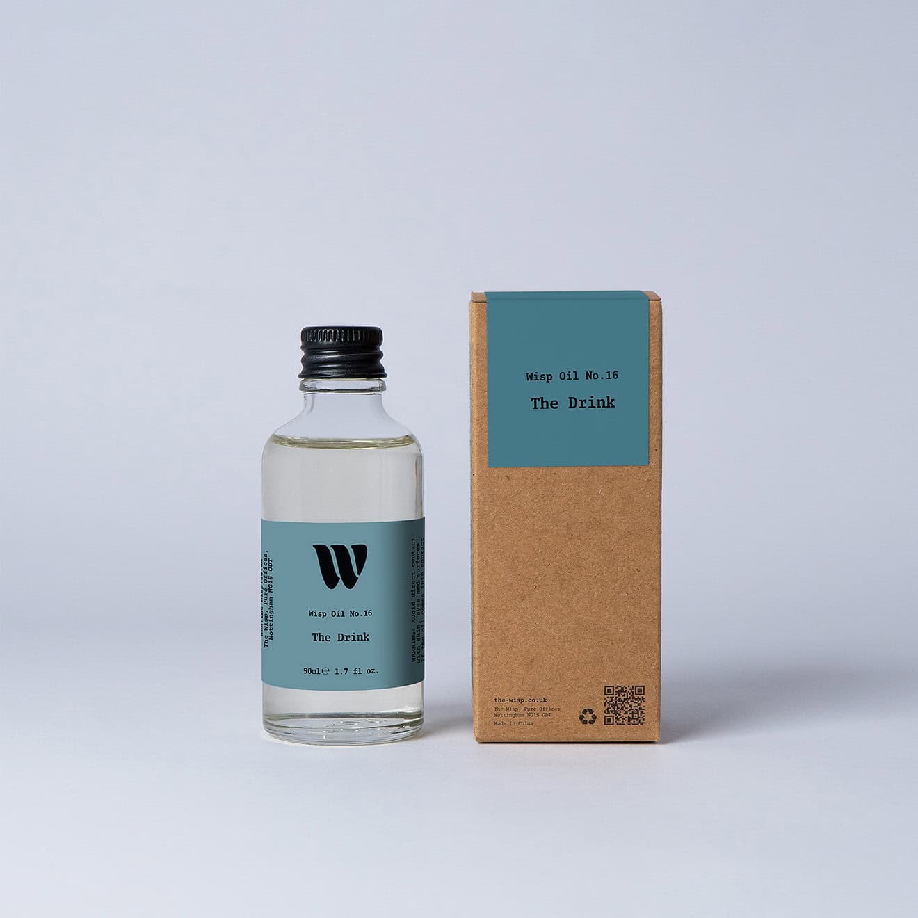 Bottle of the 50ml Wisp home fragrance oil No.16 The Drink which has notes of citrus notes and aromatic sage.