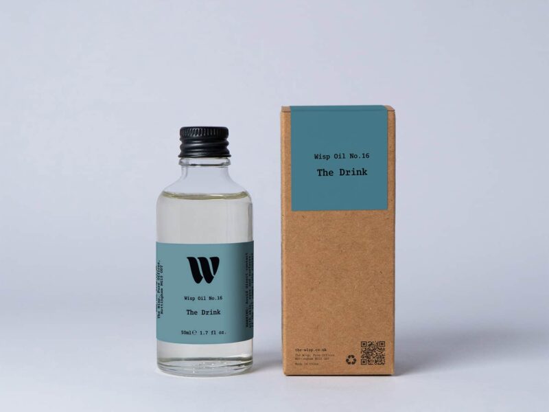 Bottle of the 50ml Wisp home fragrance oil No.16 The Drink which has notes of citrus notes and aromatic sage.