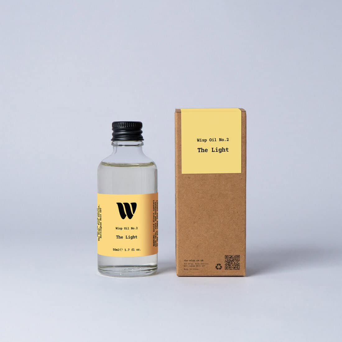 Bottle of the 50ml Wisp home fragrance oil No.2 The Light which has notes of citrus, fresh grass and ocean breeze