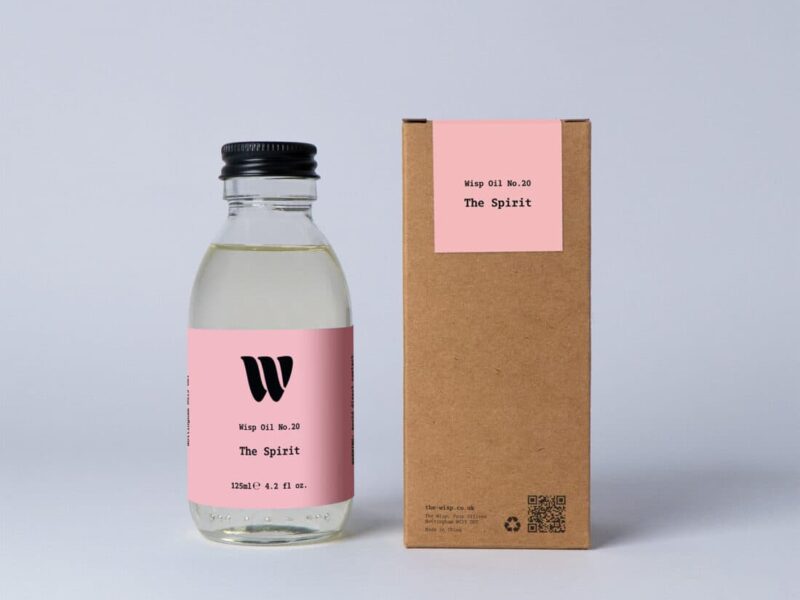 Bottle of the 125ml Wisp home fragrance oil No.20 The Spirit which has notes of ripe plum and crisp bergamot.