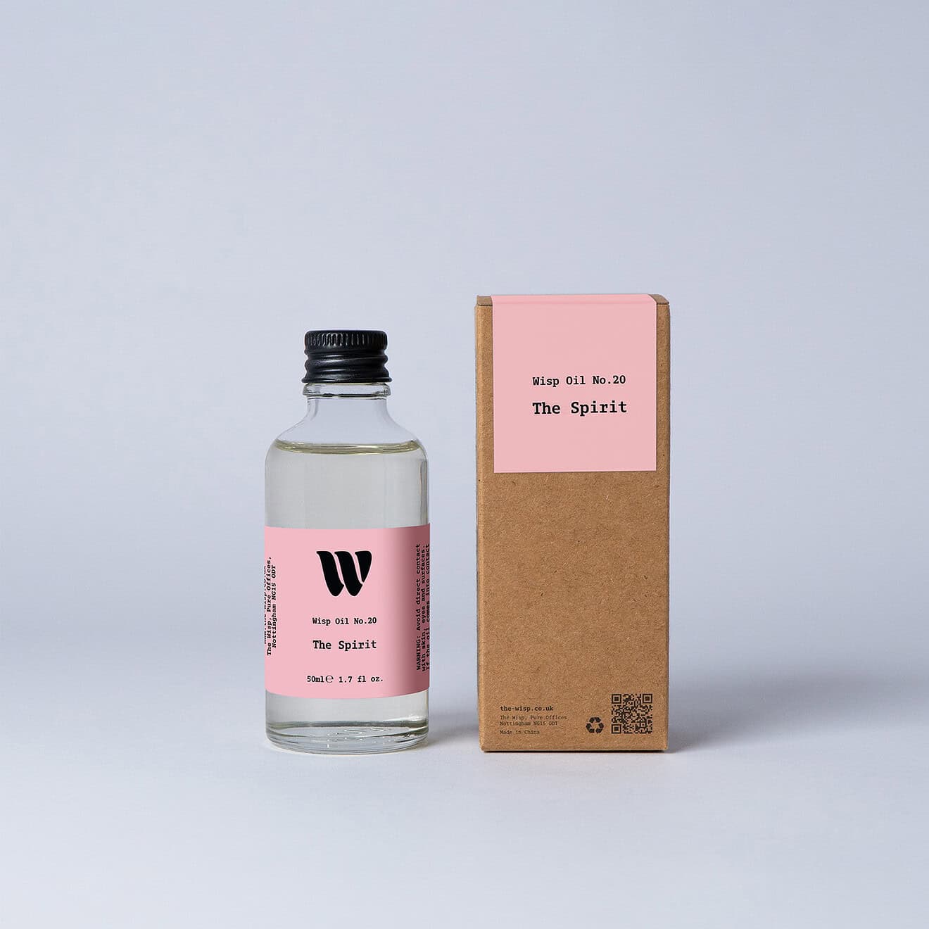 Bottle of the 50ml Wisp home fragrance oil No.20 The Spirit which has notes of ripe plum and crisp bergamot.