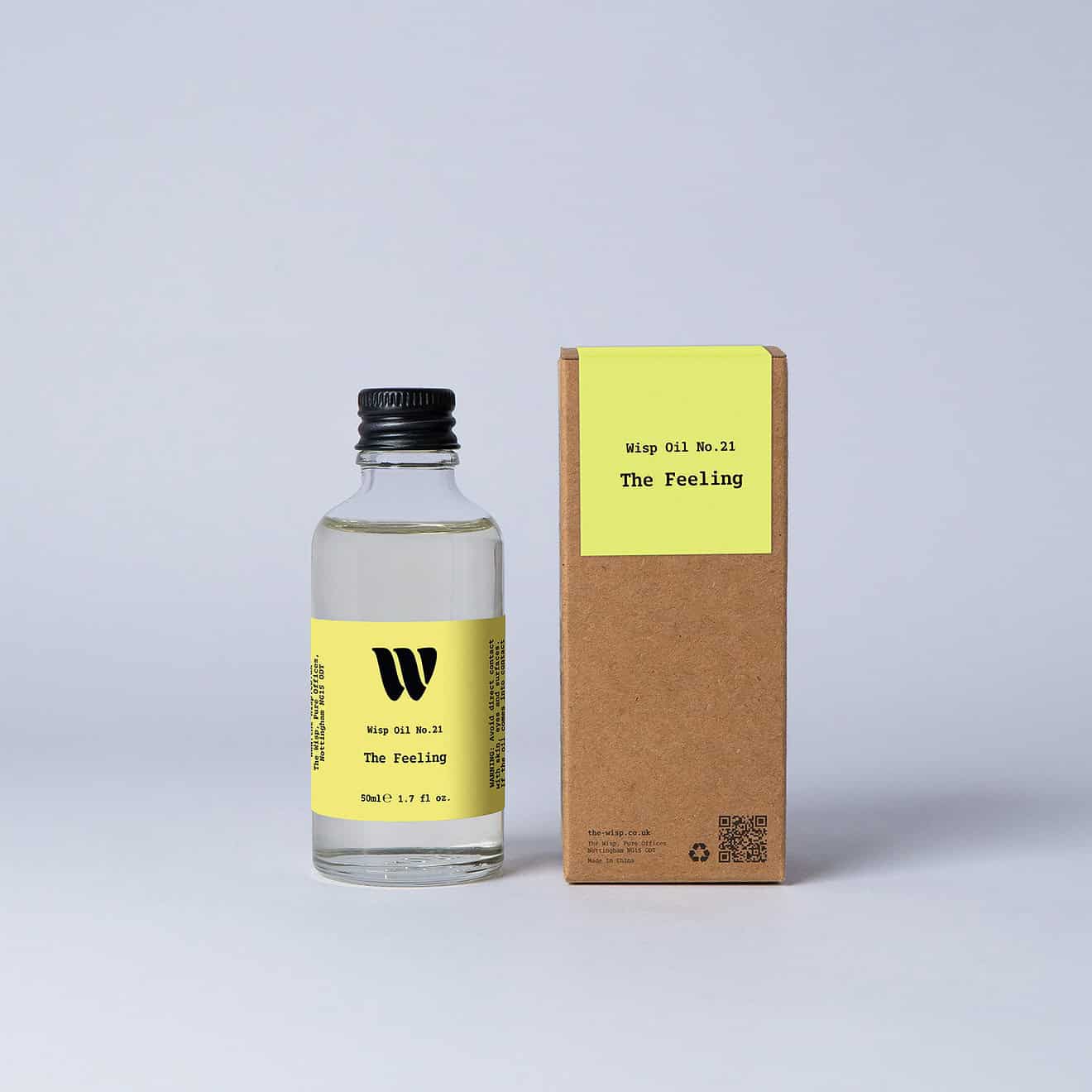 Bottle of the 50ml Wisp home fragrance oil No.21 The Feeling which has notes of blackcurrant berries and Bulgarian rose
