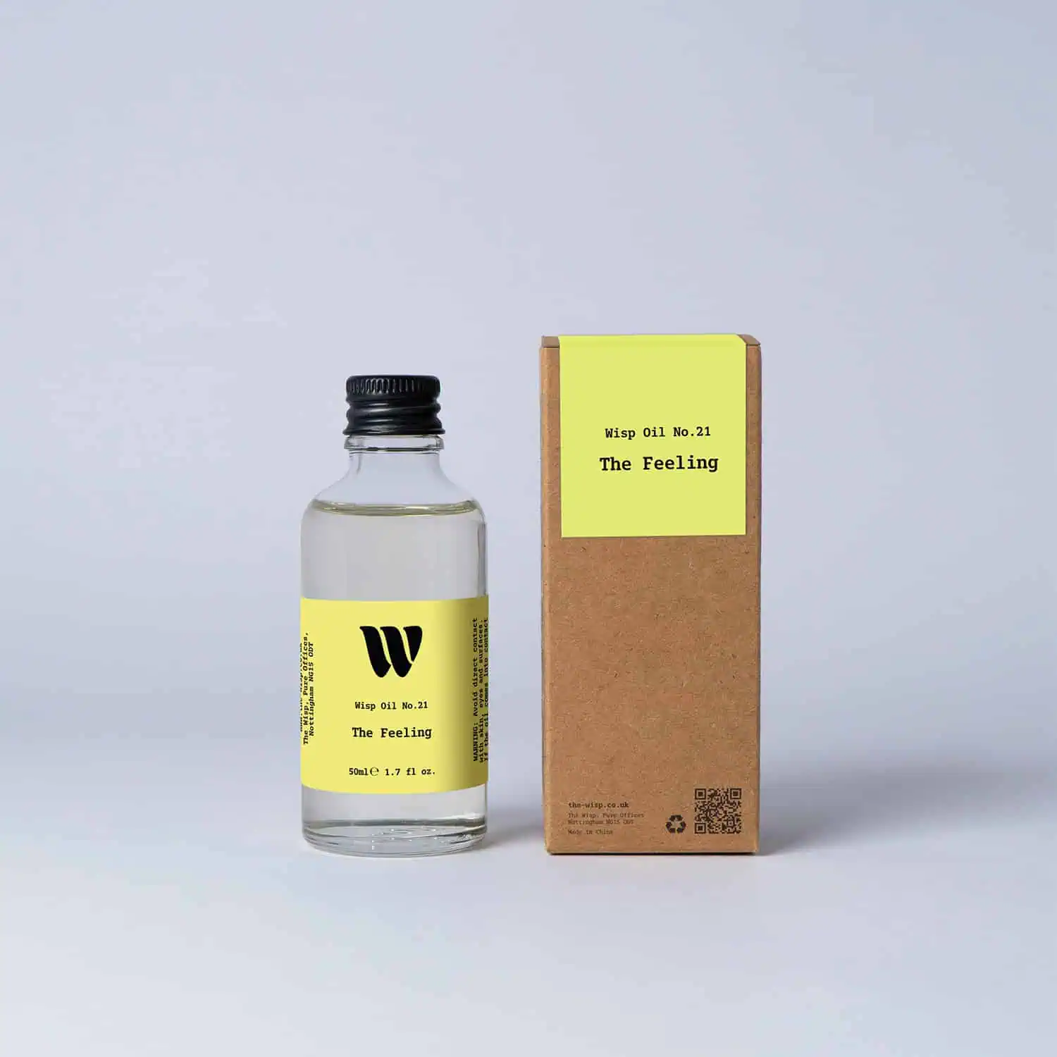 The Feeling home fragrance oil No.21 by The Wisp — blackcurrant leaves and buds over Bulgarian rose, 50ml bottle with kraft box