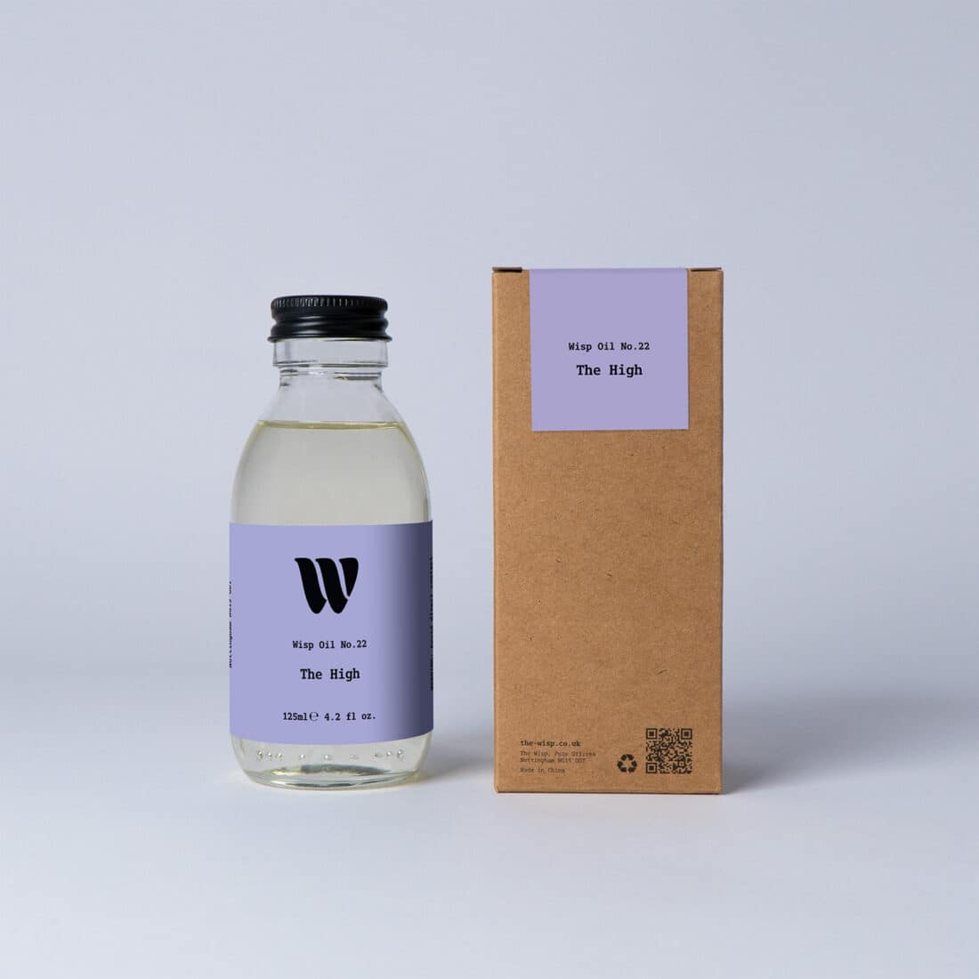 Bottle of the 125ml Wisp home fragrance oil No.22 The High which has notes of citrus, patchouli and sandalwood.