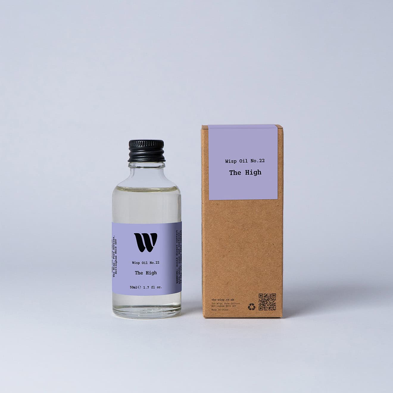 Bottle of the 50ml Wisp home fragrance oil No.22 The High which has notes of citrus, patchouli and sandalwood.