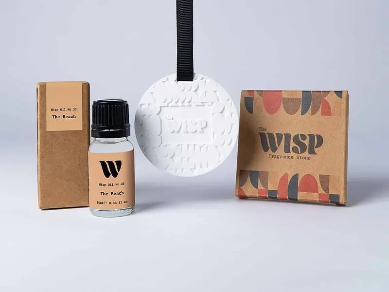 The Beach Fragrance Stone gift set by The Wisp — ceramic scent stone, 10ml aquatic home fragrance oil and kraft box