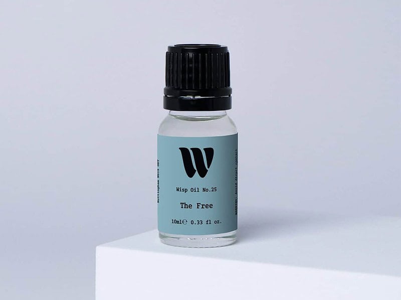 Bottle of the 10ml Wisp home fragrance oil No.25 The Free which has notes of fresh bergamot, lemon and Jasmine.