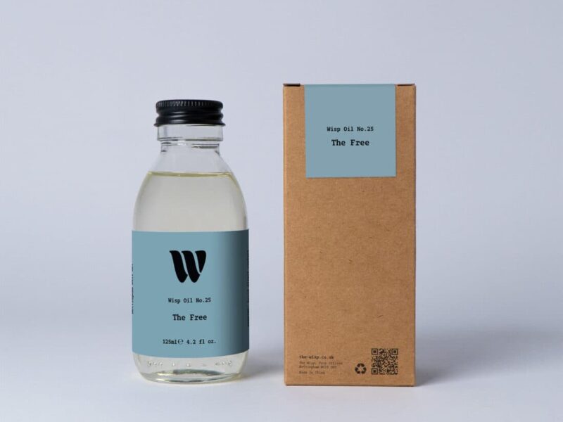 Bottle of the 125ml Wisp home fragrance oil No.25 The Free which has notes of fresh bergamot, lemon and Jasmine.