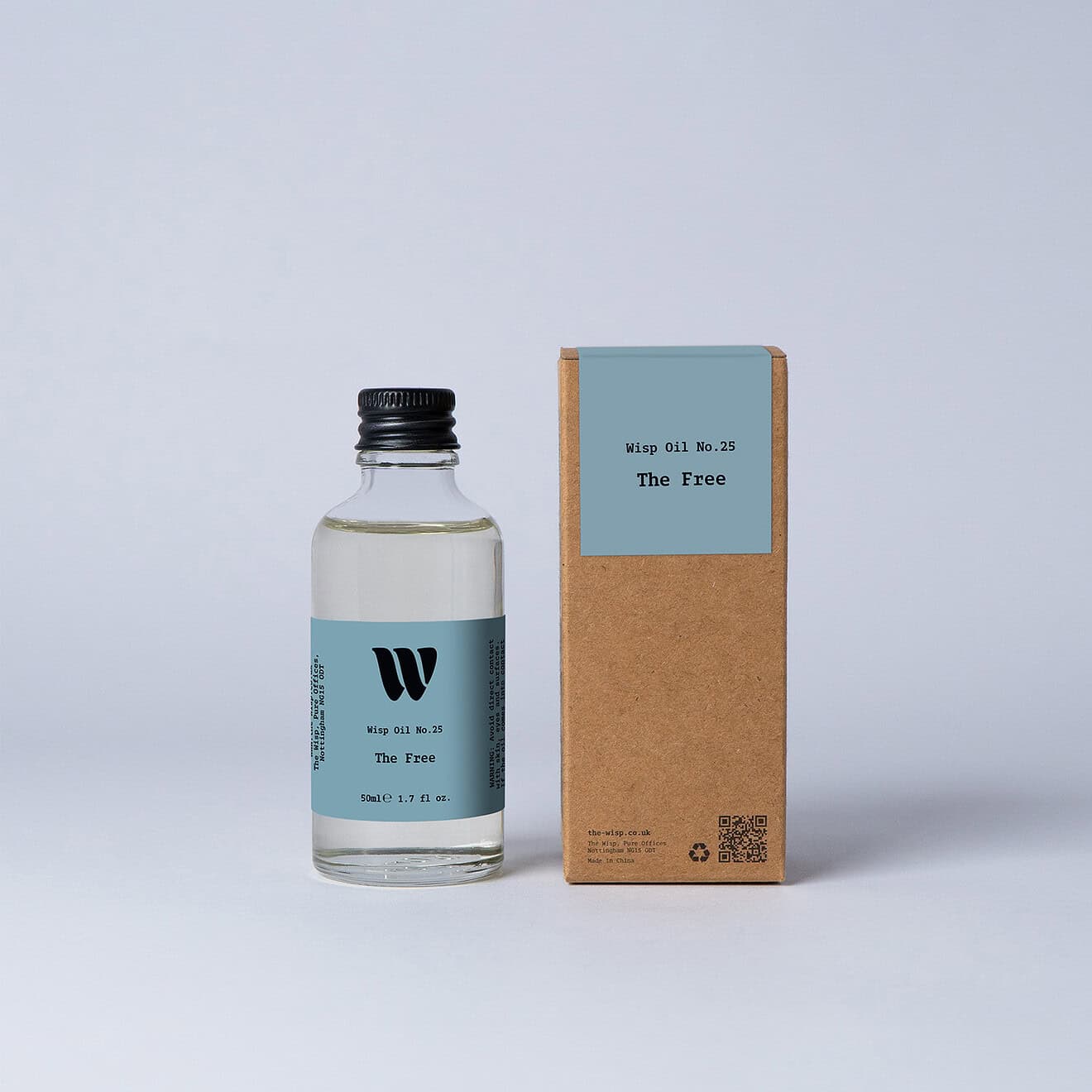 Bottle of the 50ml Wisp home fragrance oil No.25 The Free which has notes of fresh bergamot, lemon and Jasmine.