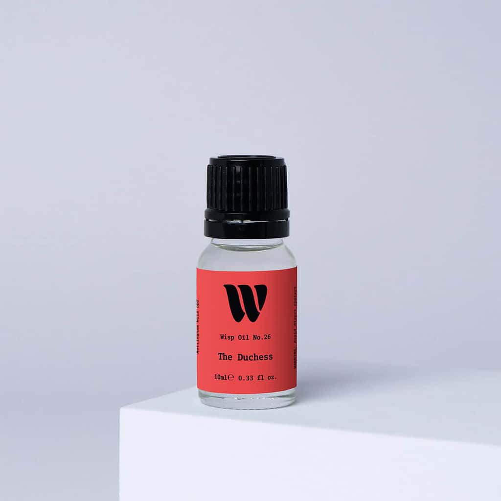 Bottle of the 10ml Wisp home fragrance oil No.26 The Duchess which has notes of hyacinth and musk.