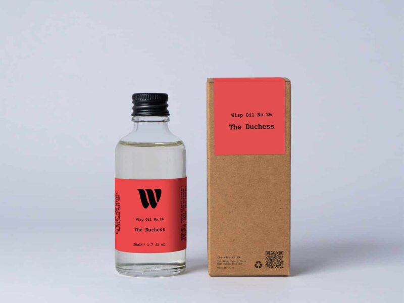 Bottle of the 50ml Wisp home fragrance oil No.26 The Duchess which has notes of hyacinth and musk.