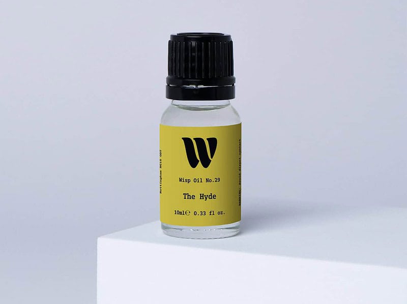 Bottle of the 10ml Wisp home fragrance oil No.29 The Hyde which has notes of leather and lily of the valley.