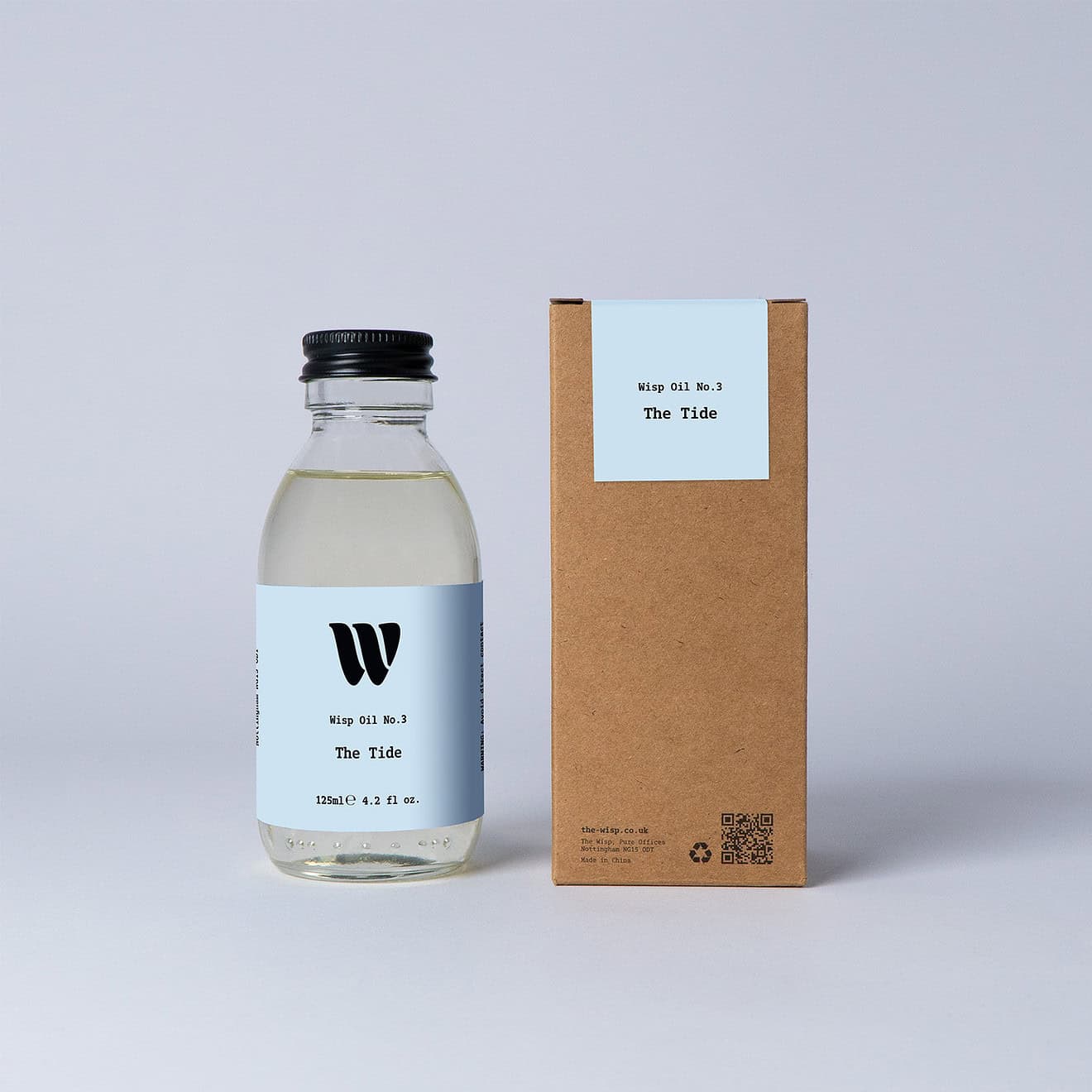 Bottle of the 125ml Wisp home fragrance oil No.3 The Tide which has notes of sea breeze, cucumber and crocus.