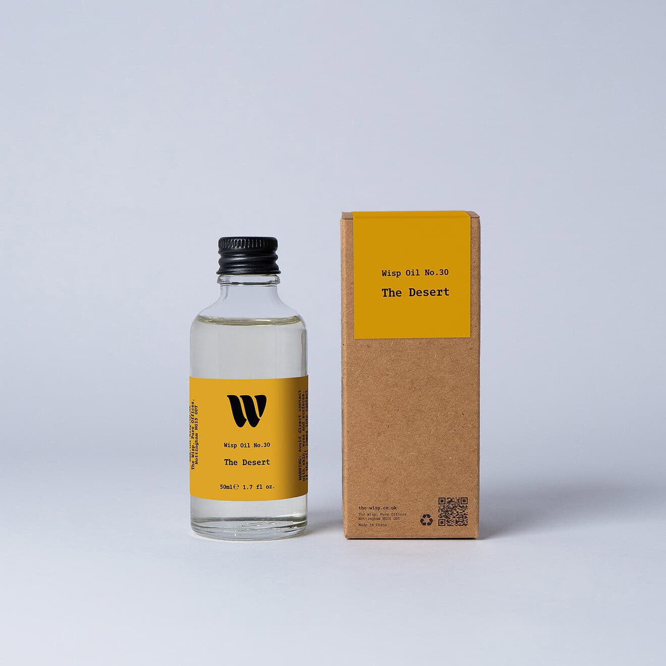 Bottle of the 50ml Wisp home fragrance oil No.30 The Desert which has notes of mandarin and Californian lemon.