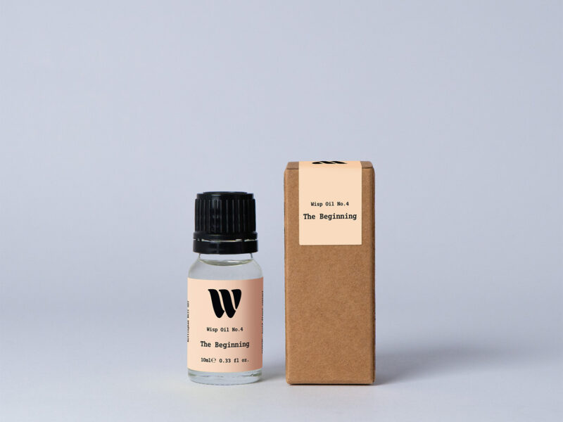 Bottle of the 10ml Wisp home fragrance oil No.4 The Beginning which has notes of sage, lemon and sea salt.