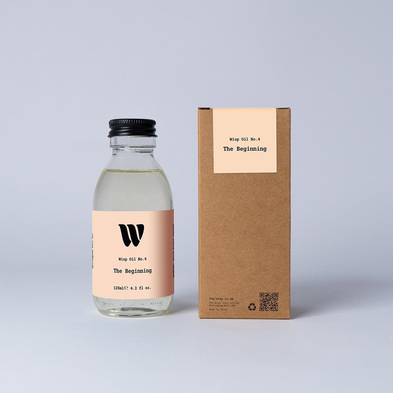 Bottle of the 125ml Wisp home fragrance oil No.4 The Beginning which has notes of sage, lemon and sea salt.