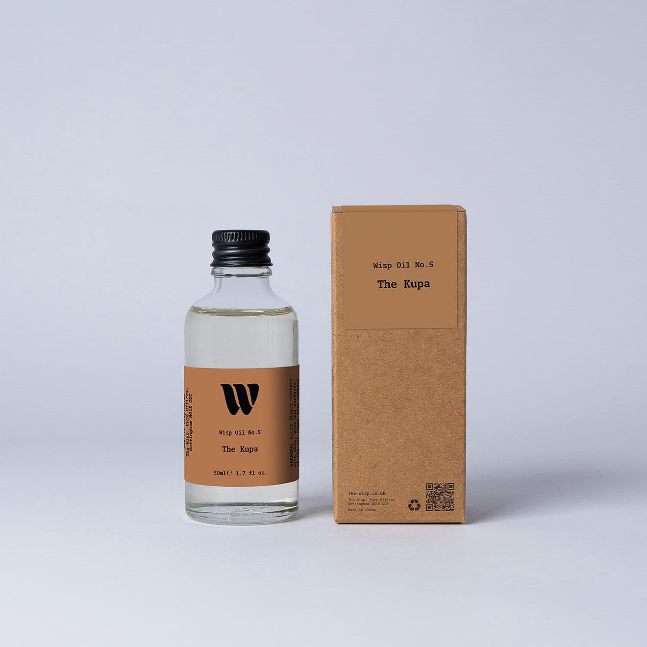 Bottle of the 50ml Wisp home fragrance oil No.5 The Kupa which has notes of leafy and zesty,