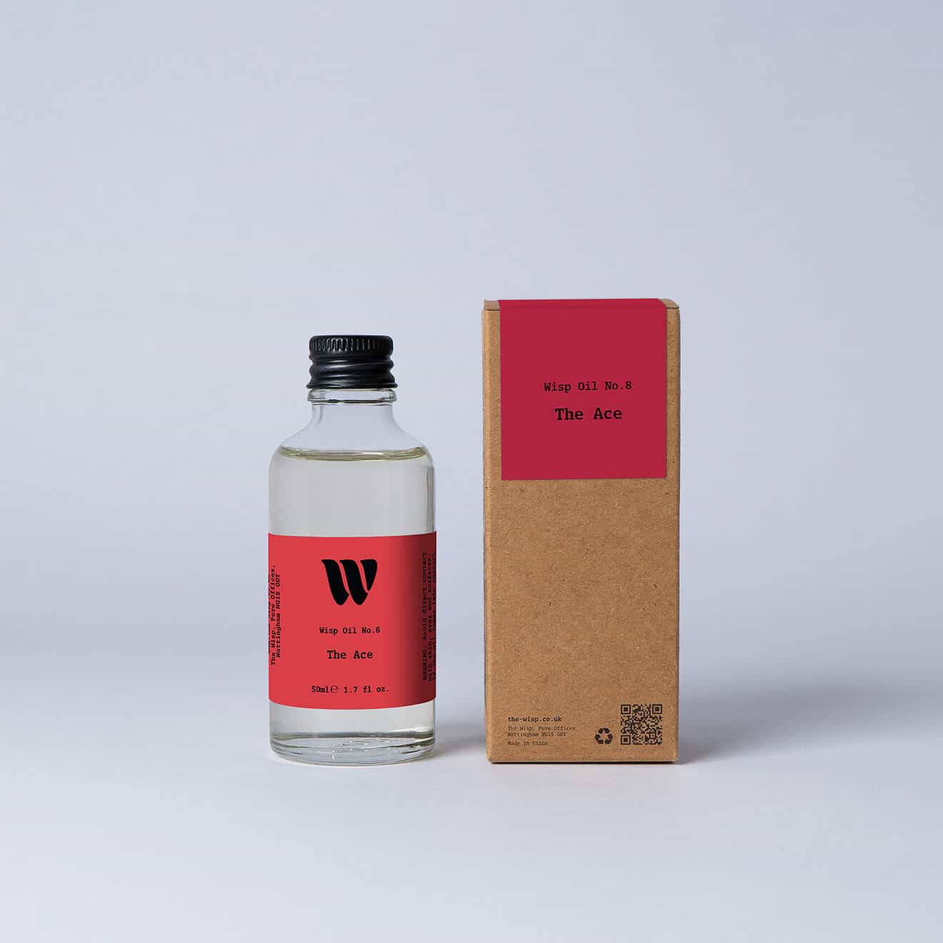 Bottle of the 50ml Wisp home fragrance oil No.8 The Ace which has notes of citrus, aromatic herbs, and florals